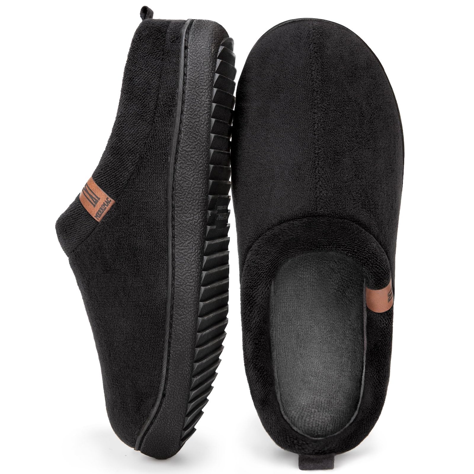 Photo 1 of MERRIMAC Men's Slip on Slippers Comfy Memory Foam Non Slip Indoor House Shoes Carbon Black,8-9 US