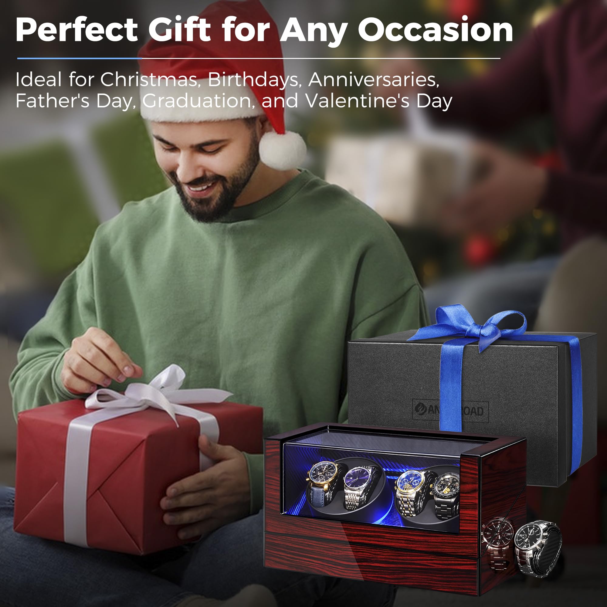 ANWBROAD ANWBROAD Watch Winders For Automatic Watches, Automatic Watch Winder Box With Led Light, Watch Turner For Automatic, 4 Watch Rotator And Super Quiet Motor And 4 Rotation Mode, UJWW011Y