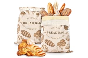 IUMLXJO 2PCS Beeswax Bread Bags for Homemade Breads,17”X13”Natural Lined Cotton Reusable Bread Storage Bags with Sealing Zip 