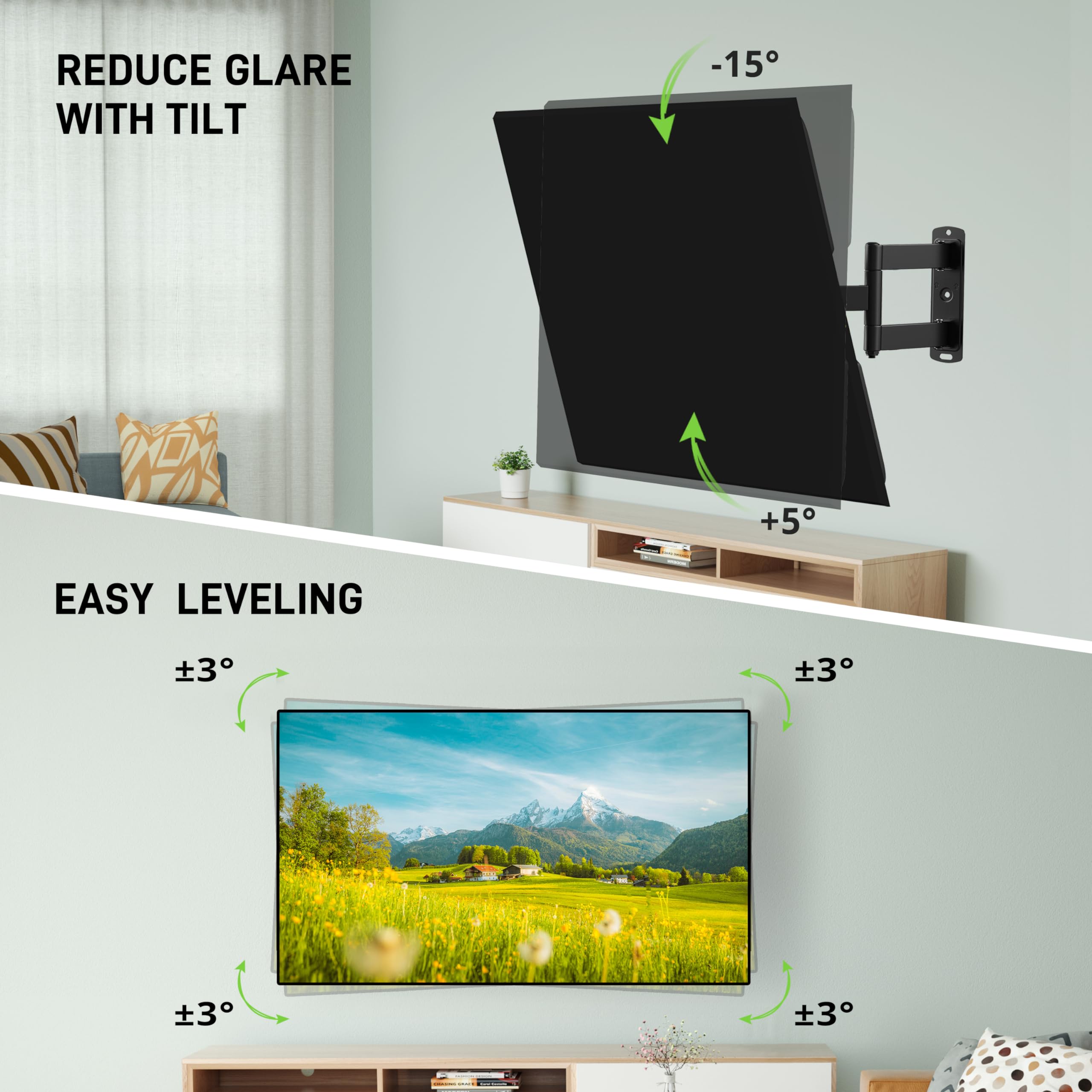 USX MOUNT Full Motion Wall Mount for 26–60 inch Flat & Curved TVs up to 80 lbs, Wall Mount TV Bracket with Swivel, Single Articulating Arm,Tilting, Level Adjustable, Max VESA 400x400mm
