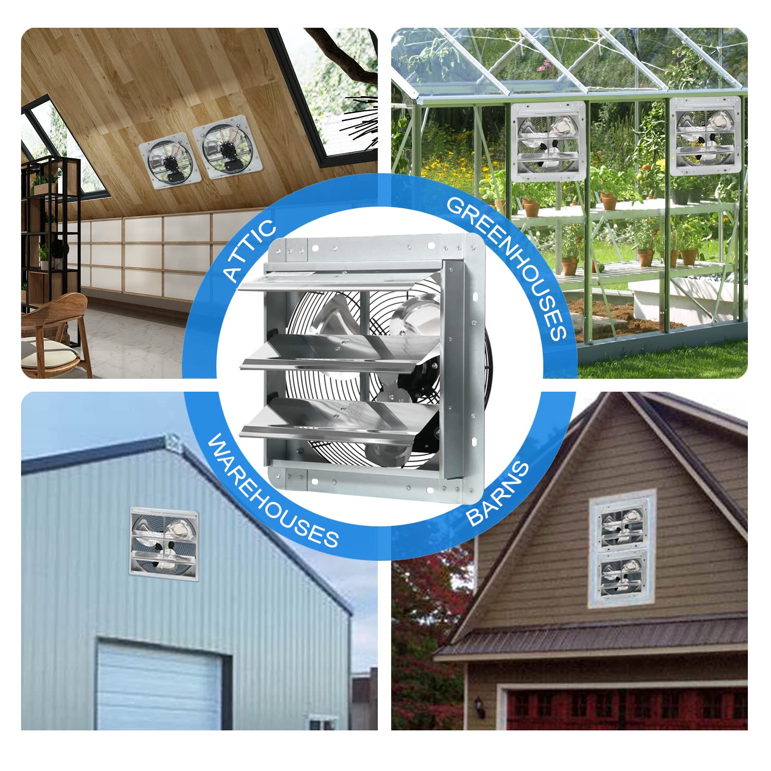 KEN BROWN 12 Inch Variable Shutter Exhaust Fan Wall Mounted With Speed Controller 1800CFM For Garages And Shops,Greenhouse,Attic Ventilation