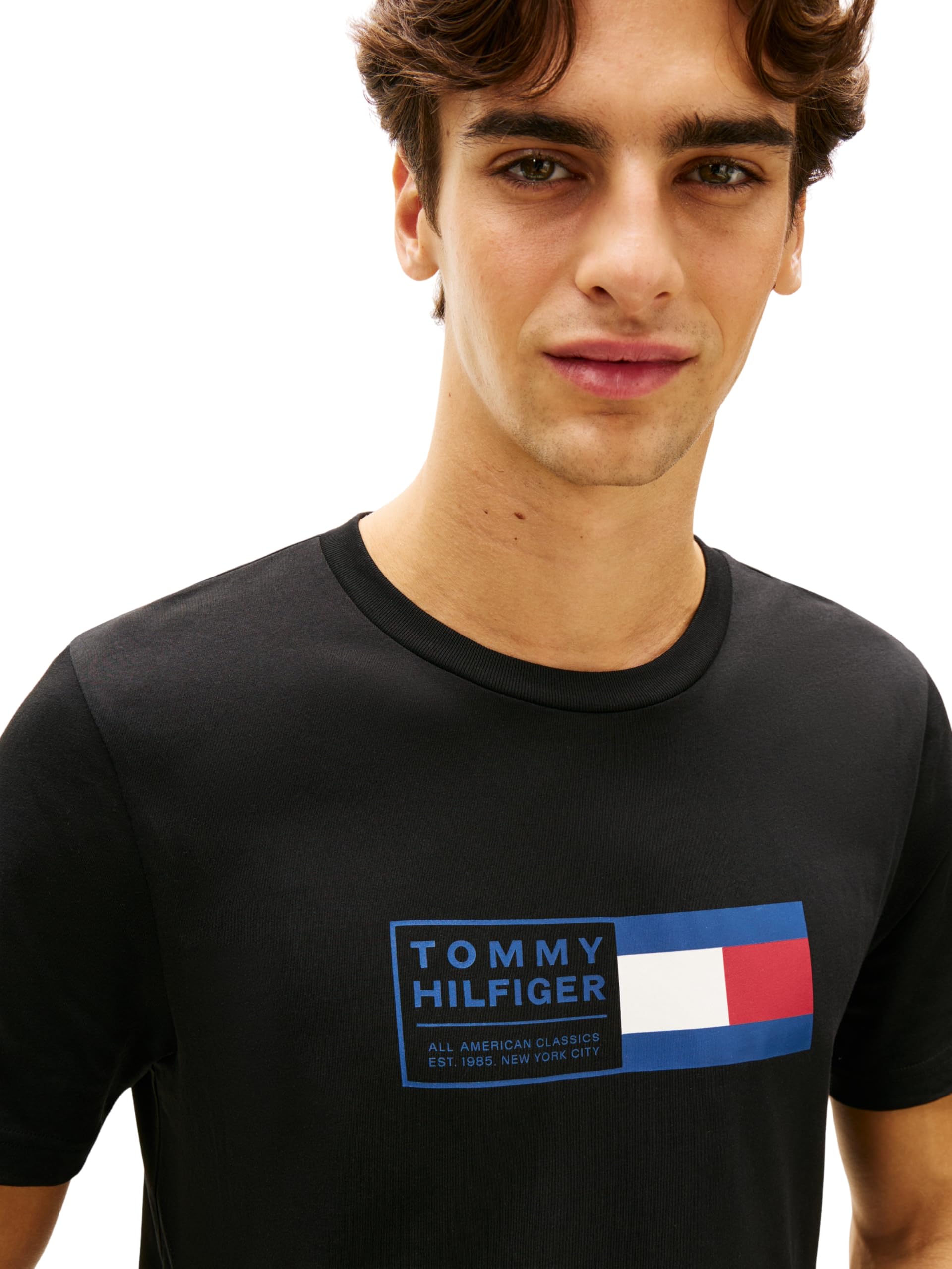 Tommy Hilfiger Herren T-Shirt Kurzarm Brand Love Text Box aus Baumwolle, Schwarz (Black), XXL 3