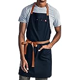 hedley & bennett Essential Apron – Adjustable Bib Chef Apron with 3 Pockets & Towel Loop – 12oz Cotton Canvas – Midnight Blue