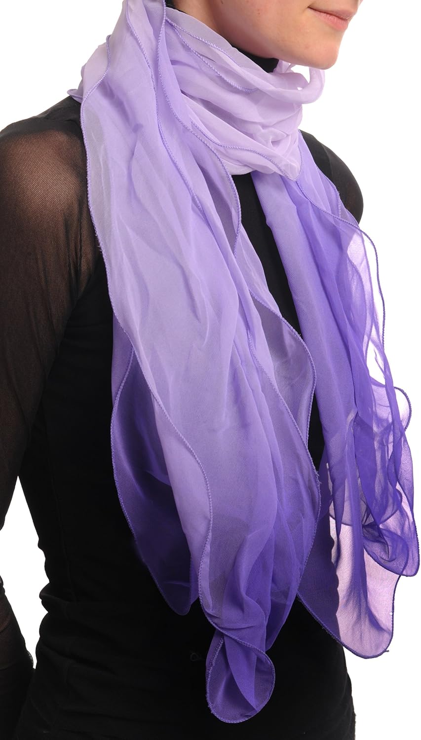 Lilac & Purple Double Layered Chiffon Ombre Purple Designer Scarf at