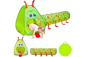 Kiddey Caterpillar Kids Play Tunnel and Tent | 2 Pc. Crawl Through Baby Ball Pit Pop up for Toddler, and Babies, Indoor & Outdoor Jungle Gym Party Gift | Crawling Tunnels & Tents for Toddlers