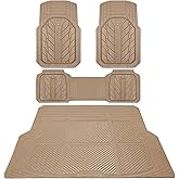 CAR PASS Floor Mats for Cars M-L Size, Heavy Duty Rubber Floor Mats with Trunk Cargo Liner, Universal Trim-to Fit Automotive Floor mats for Truck Van SUV Waterproof All Weather Car Mats All Beige