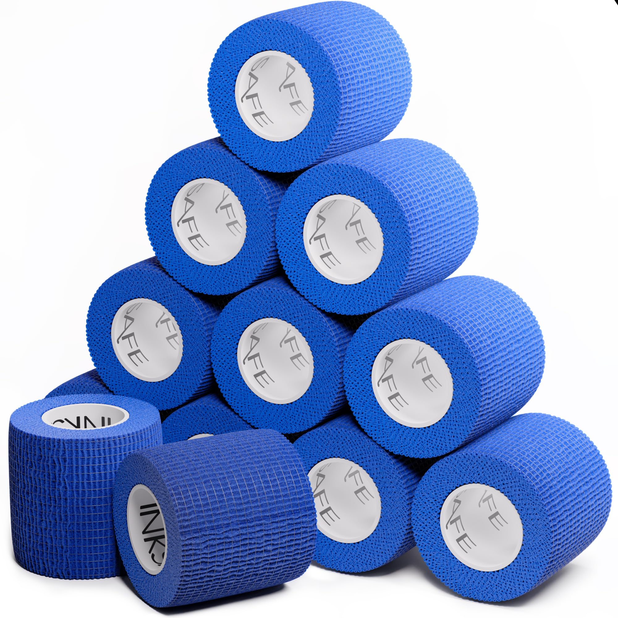 Inksafe Blue Self Adherent Cohesive Bandages 5cm x 4.5m Box of 12 - Uses Include Vet Wrap, Tape for Wrist and Ankle Sprains