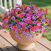 Ammyoo Artificial Fake Plants Flowers for Outdoor Spring Summer Decor, 12 Bundles Faux Silk Daisy for Planter Pot Colorful UV Resistant Look Real for Front Door Porch Patio Outside Yard(Purple Red)
