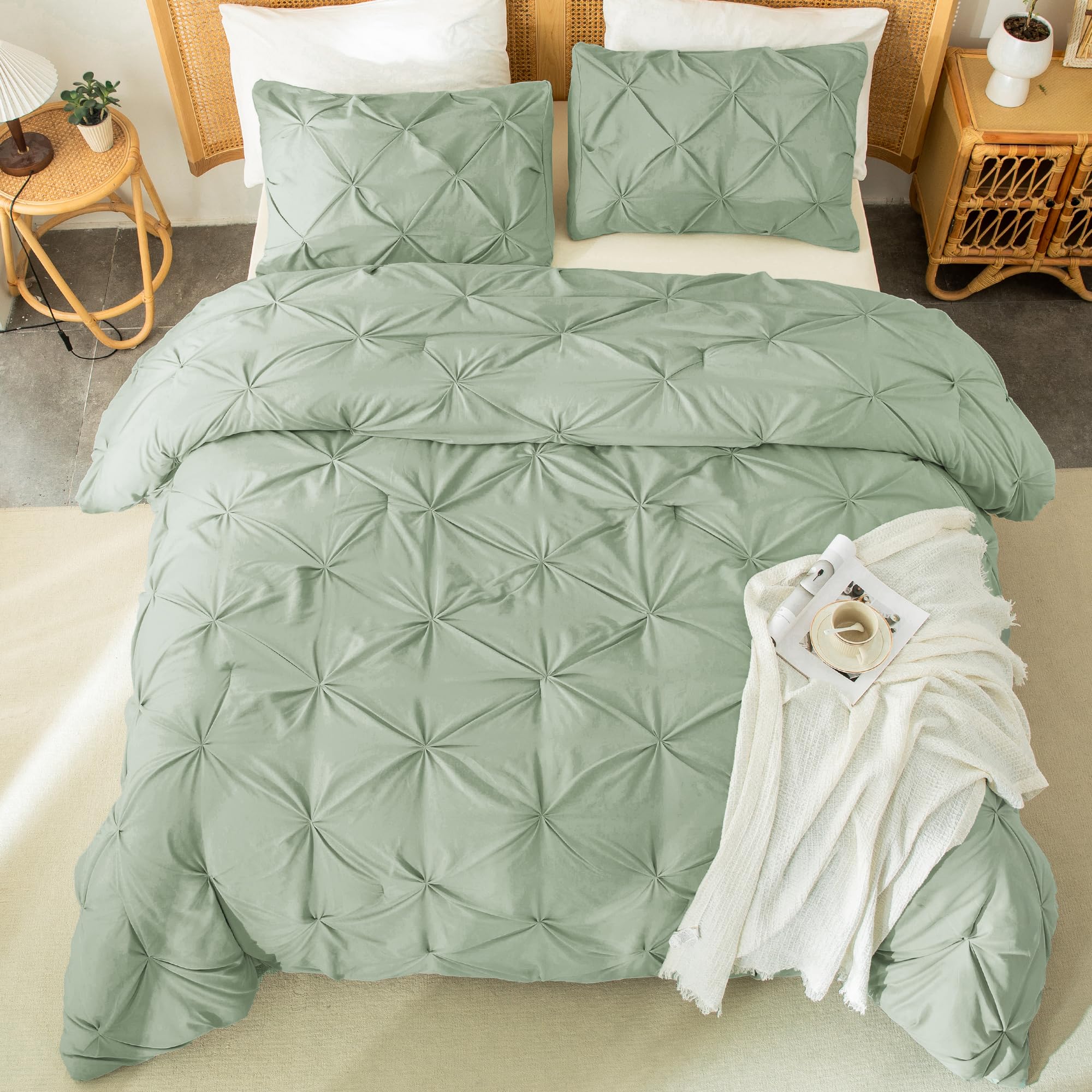 Photo 1 of Andency Sage Green Comforter King(104x90Inch), 3 Pieces (1 Pintuck Comforter, 2 Pillowcases) Lightweight and Soft King Size Comforter Set, Microfiber Down Alternative Comforter Bedding Set