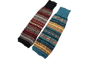 GALPADA 2 Pairs Women Winter Thicken Woolen Leg Warmers Warm Stocking Covers with Knitting Design Cozy