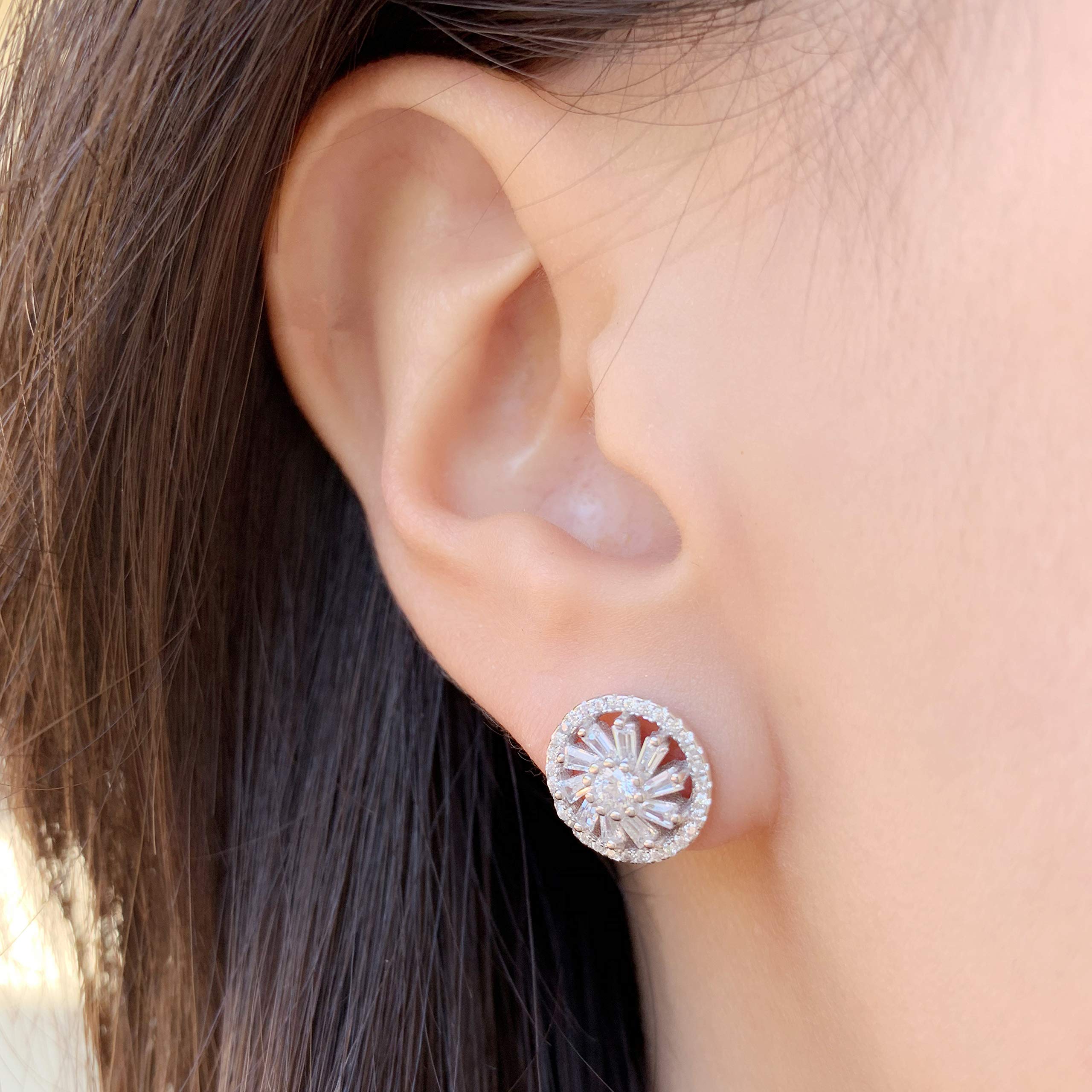 Rhodium-Plated Sterling Silver Cubic Zirconia Double Halo Stud Earrings