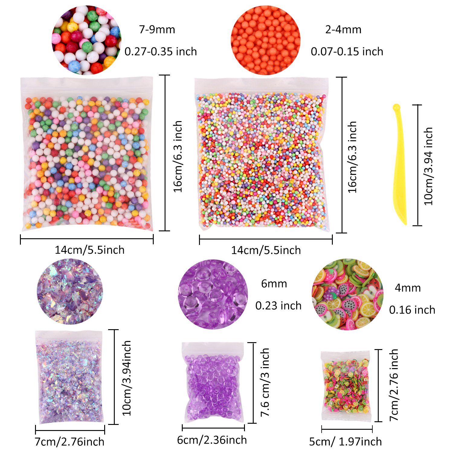 Foam Beads for Slime, Outgeek 26 Pack 13oz Slime Supplies Kit includes Foam Balls, Fishbowl Beads, Glitter Sugar Papers, Fruit Slices, Slime Tools for DIY Slime Making