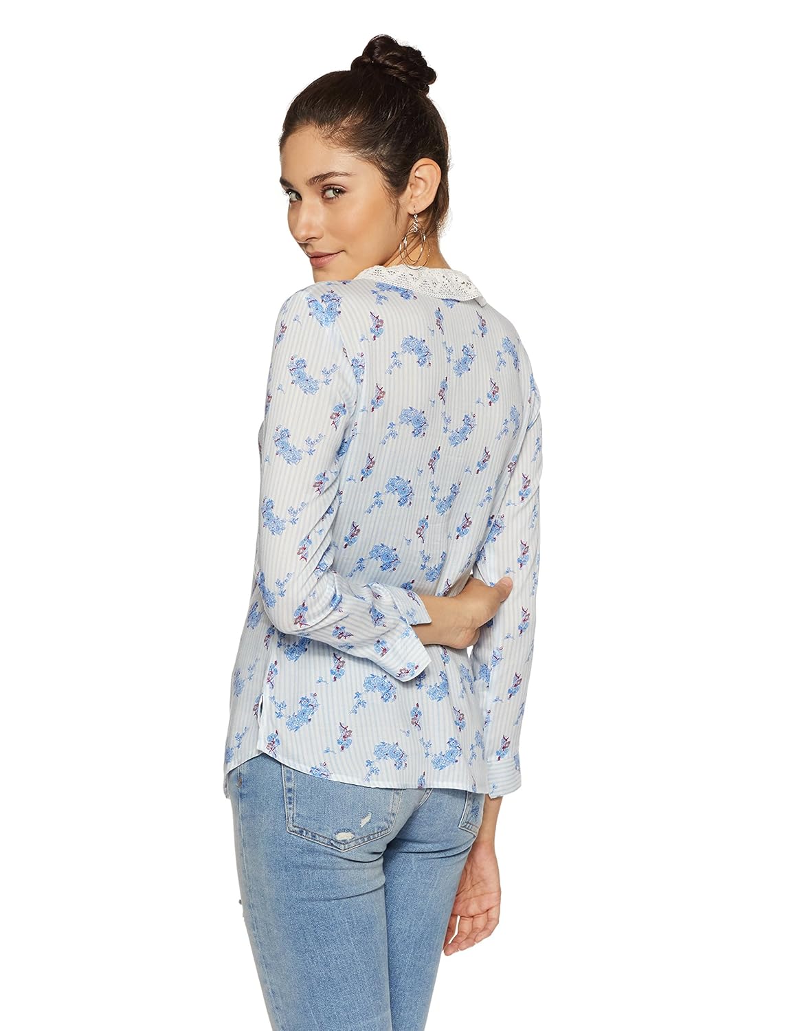 stylevile women's printed shirt with lace collar