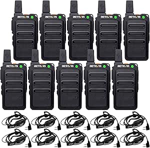 Retevis RT19 Ultra-Slim Two Way Radios,Portable FRS Walkie Talkies Adults with Earpiece,Rechargeable 1300mAh Battery,Metal Clip,for Security Retail Healthcare(10 Pack)