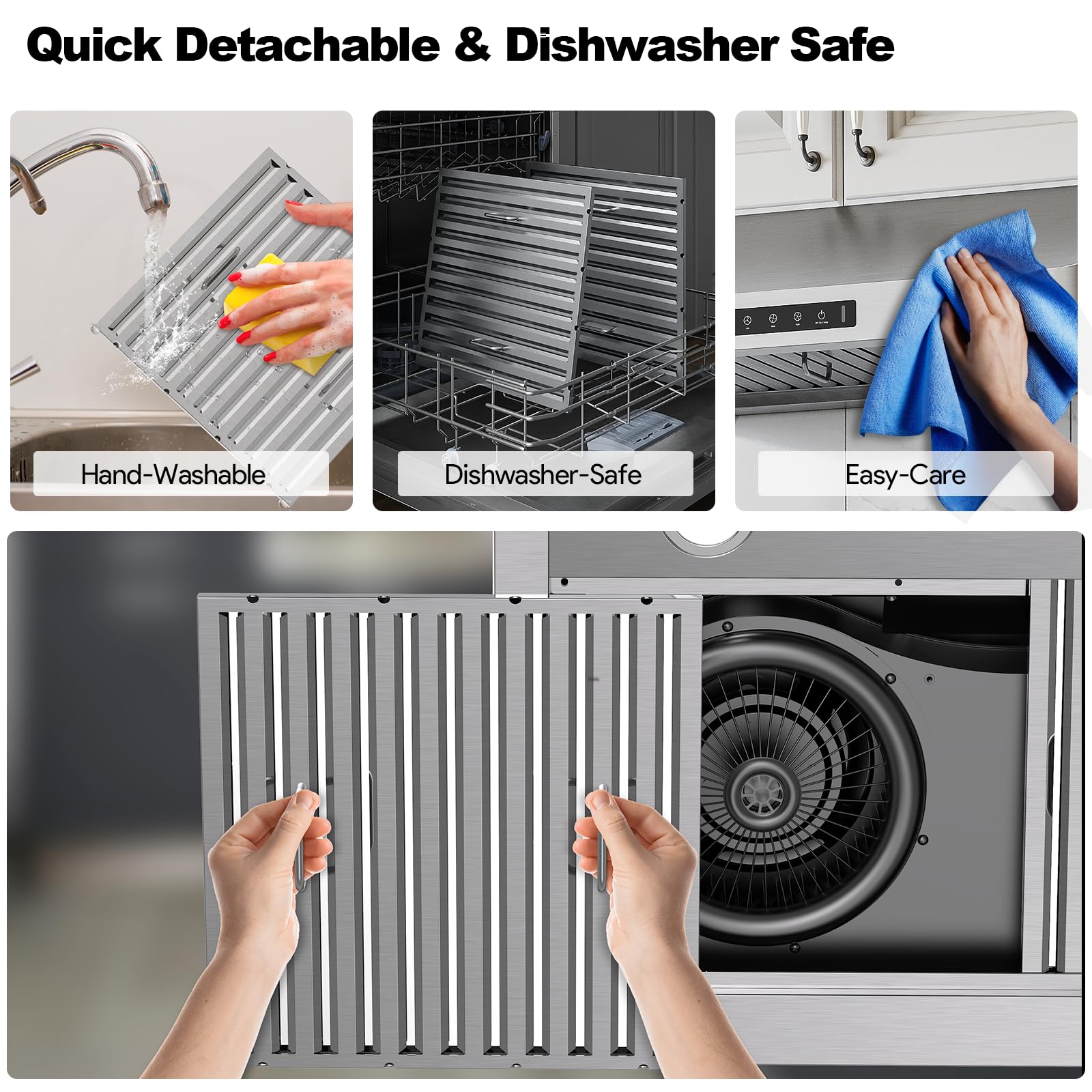 Range Hood 30 Inch Under Cabinet, Kitchen Hood with 980 CFM, 3-Speed Gesture Sensing & Touch Control Panel, Stainless Steel Vent 2 Pcs Baffle Filters with Handlebar