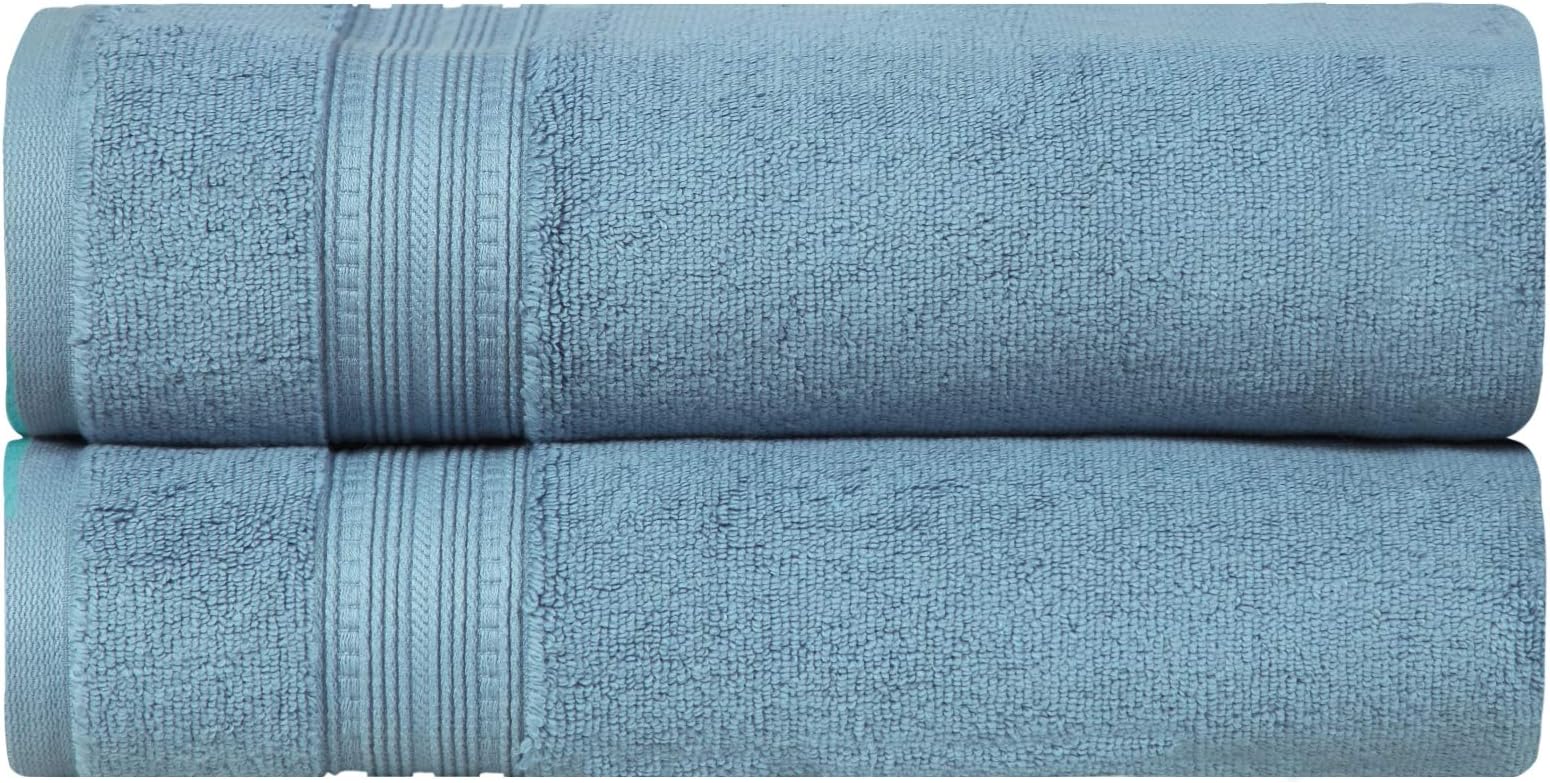 Divine Overseas Premium Luxury Zero Twist Super Soft 100% Pure Cotton Big Men Size GSM 700 / (Pack of 2 30" x 60" Bath Towel, Blue CMR)