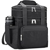 holuxer Insulated Lunch Bag & Lunch Box for Men - Double Deck Reusable Lunch Bag for Women Tote Cooler Bag Leakproof Soft Expandable - Large Lunchbox for Work/Adult/Picnic/Outdoor (Black,15L)