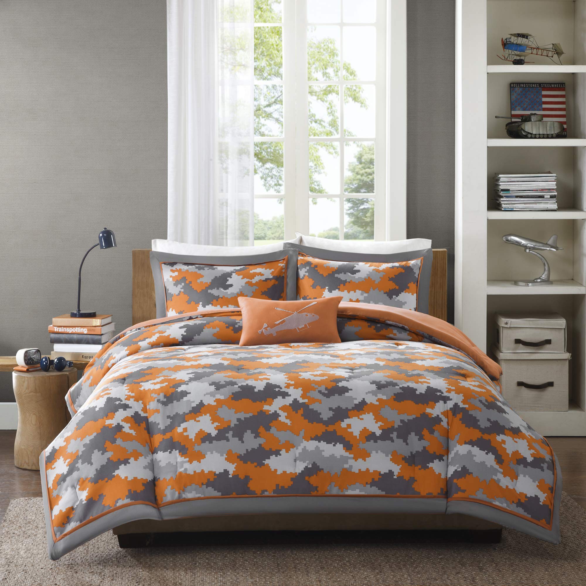 Mizone Lance 4 Piece Comforter Set, Orange, Full/Queen