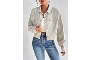 Women Corduroy Jacket Lapel Collar Button Down Coat Casual Short Outerwear With Pockets Solid Shacket for Work Daily Travel