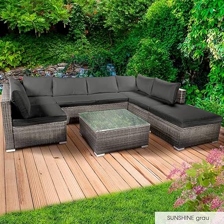 BRAST Poly-Rattan Gartenmöbel Lounge Set 14 Modelle 3 Farben 4-12 Personen Sitzgruppe Sunshine Grau