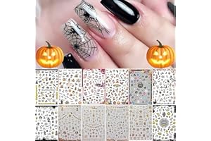 Halloween Nail Art Stickers Decals, Kalolary Self-Adhesive DIY Nail Sticker Decals 3D Design Nail Decorations for Halloween Party Include Pumpkin/Bat/Ghost/Witch(12 Sheets)