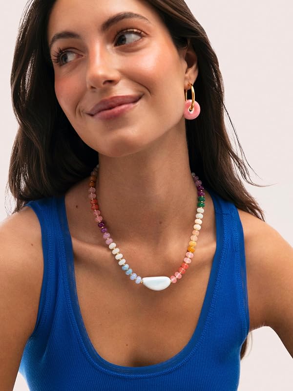 Colar de Pedras de Goma Femininas Aço, Banhado a Ouro