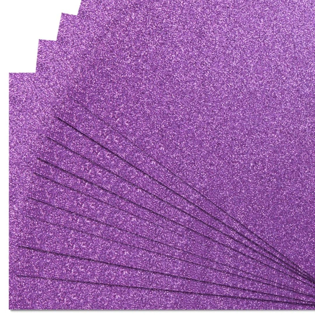 Springboard A4 Purple Glitter Card Sheets - 10-Pack 290gsm Non Shed Glitter Cardstock for Card Making - Compatible w/Die-Cutting Machines - Sparkly Craft Supplies
