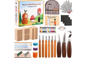 BYDREM Wood Carving Kit Wood Whittling Kits Carving Knife Kit 9 PCS Knifves 7 PCS Blocks 12 Colors of Paint Complete Wood Whittling Kit for Beginners