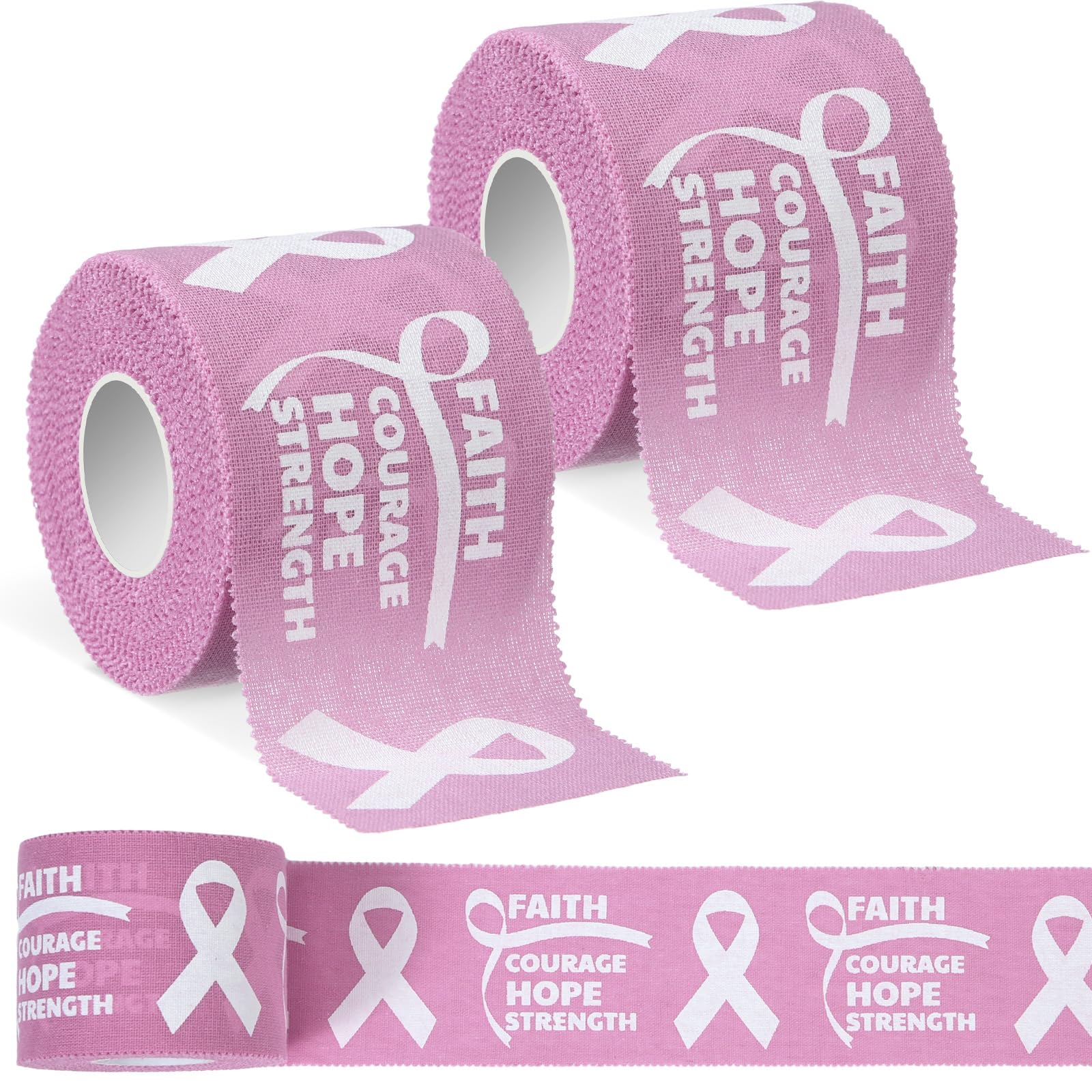 Photo 1 of Geiserailie 2 Pack Breast Cancer Awareness Sticky Athletic Tape 2in x 30ft Pink Ribbon Cotton Sports Tape Wrist Wrap for Football Soccer Trainers Finger Wrist Ankle Men Women Gifts(Rose Pink)