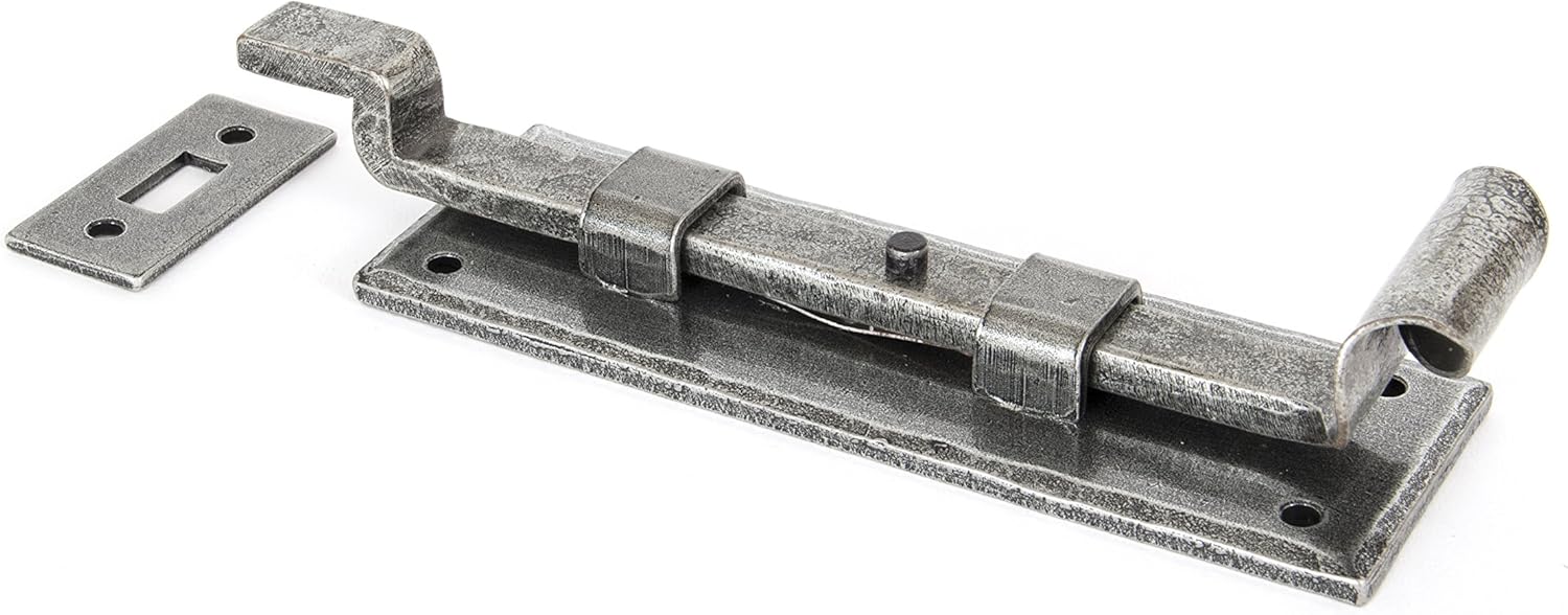 From the Anvil 4-inch Handmade Fishtail Cranked Door Bolt - Pewter, 33659