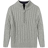 LittleSpring Boys Cable Knit Quarter Zip Sweater Mock Neck Pullover