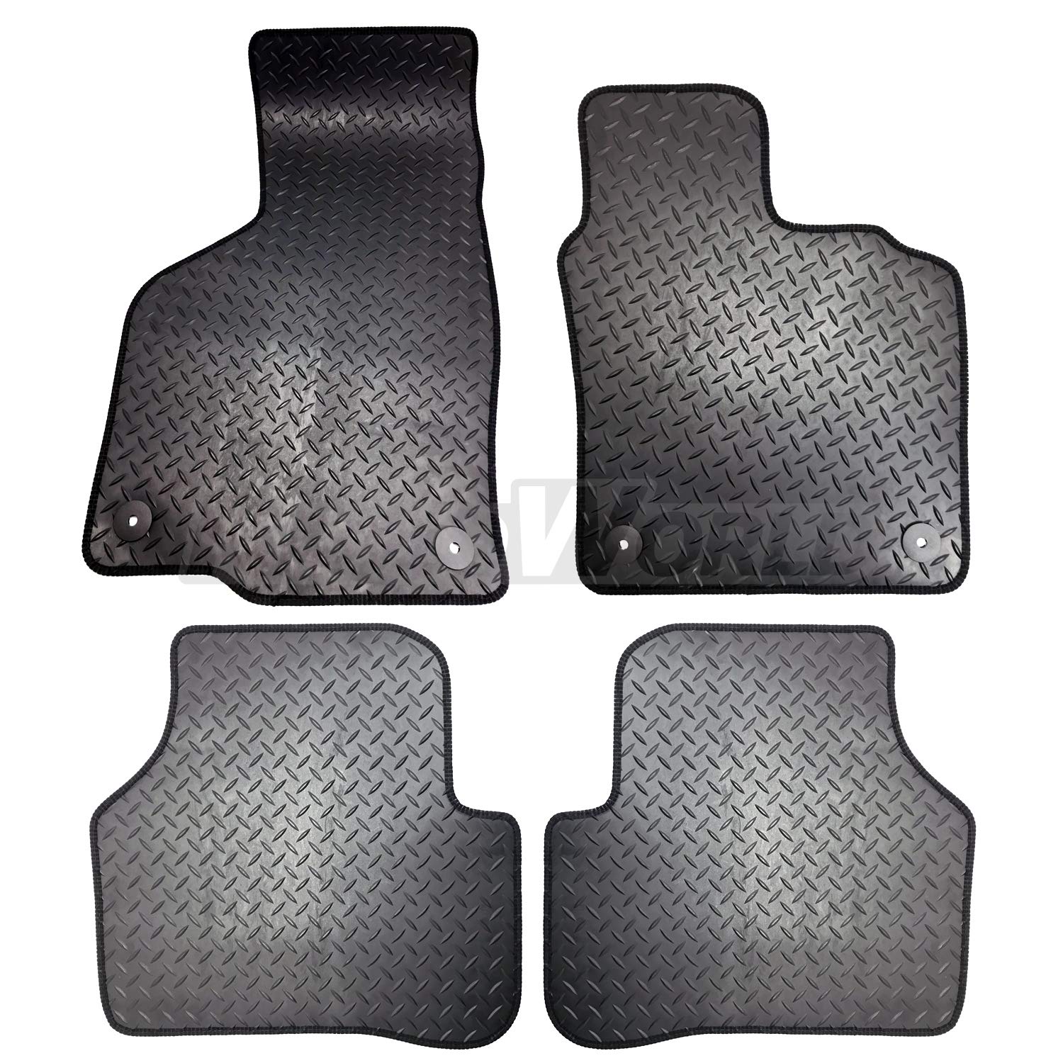 Carsio Rubber 4 Piece Car Mat Set For VW Passat 2007-2014 with [4 Clips] Tailored Fit Floor Mat Complete Accessory Black Custom Fitted - All Weather & Heavy Duty, Anti-Slip Backing