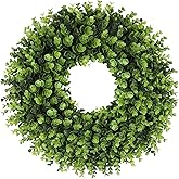 24inch Green Boxwood Wreath for Front Door Outdoor All Seasons Spring Summer Winter Waterproof and UV Resistant Beautiful Lush Decorative Wreath