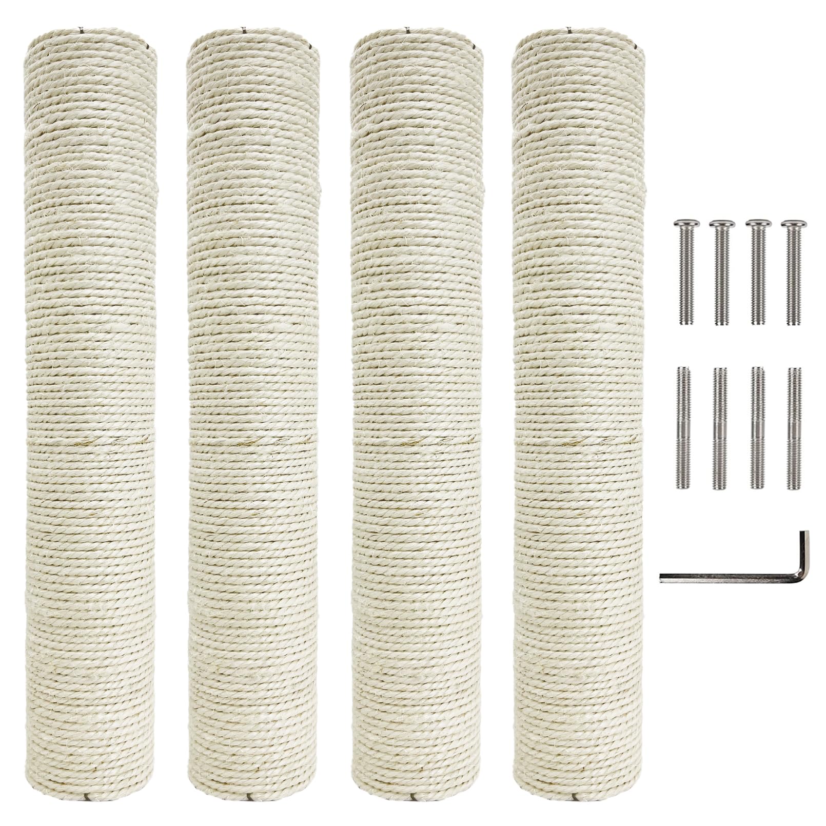 Photo 1 of Fhiny 4PCS Cat Scratching Post Replacement 15" Natural Sisal Spare Extension Scratch Post for Cats Tree DIY Craft Refill Pole Parts Hemp Rope Scratcher Climbing Perch for Indoor Kitten White