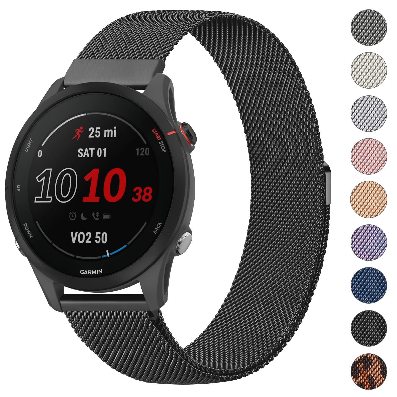 Metal Strap for Garmin Forerunner 255 Watch Strap/265 Strap, Vivoactive 4, Venu 2/Venu 3, Stainless Steel Bracelet Replacement Band with Enhanced Magnet (Black)