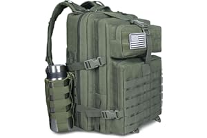 ROGJUK 45L Military Tactical Backpack For Men Highland Assault Large Army Pack 3 Day Molle Bug Out Bag With Water Cup Bag Outdoor Camping Hiking Daypack Green Rucksack