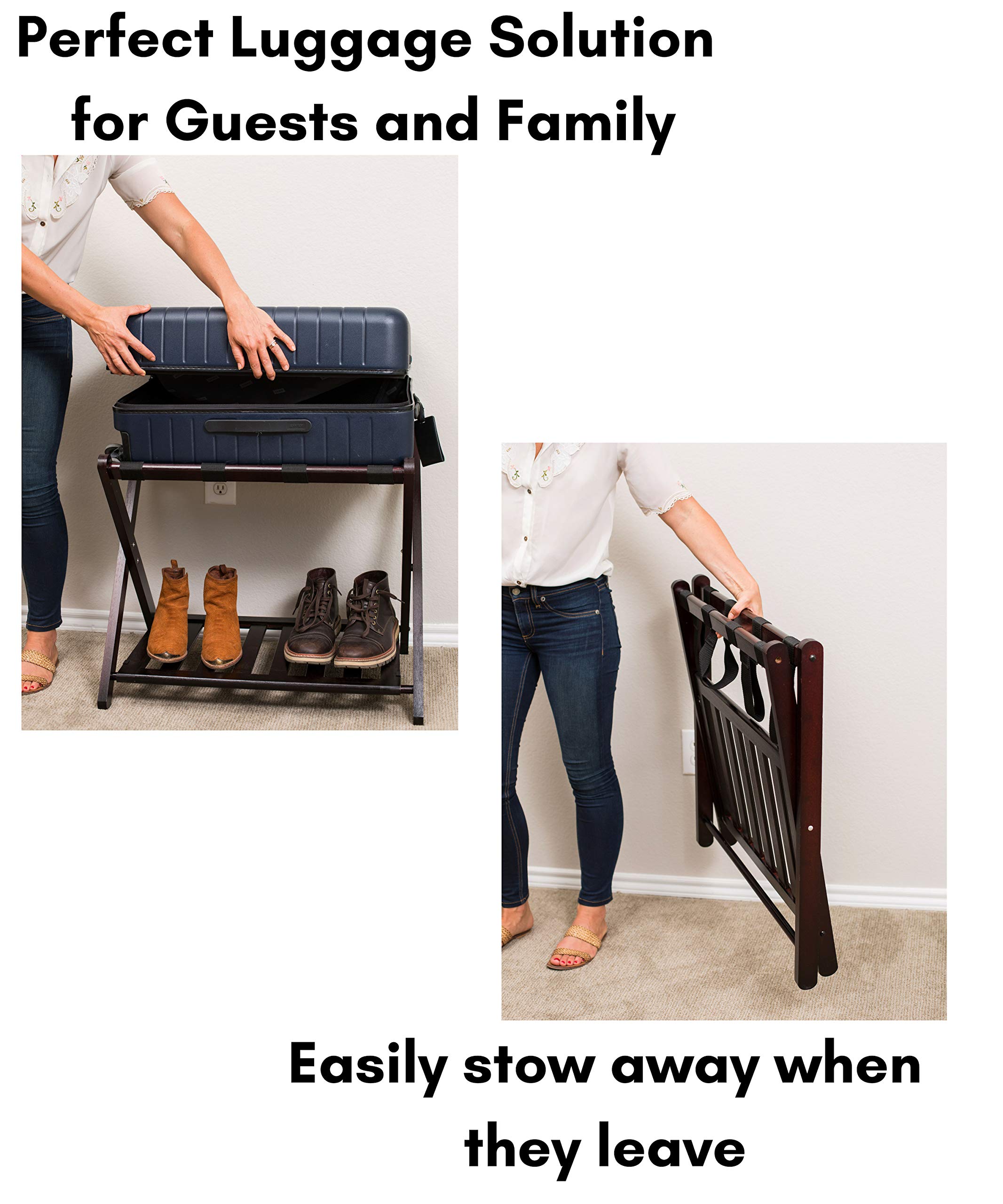 BirdRock Home Luggage Rack Stand with Shoe Shelf Compact Folding