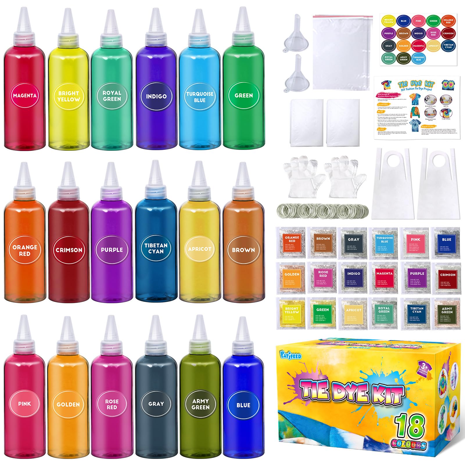 PATIFEED Tie Dye Kit for Kids and Adults, 18 Colours 80ML Bottles Tye Dye Kits, Tyedyedye Kit Gifts for Girls and Boys Large Groups Activities Handmade Party