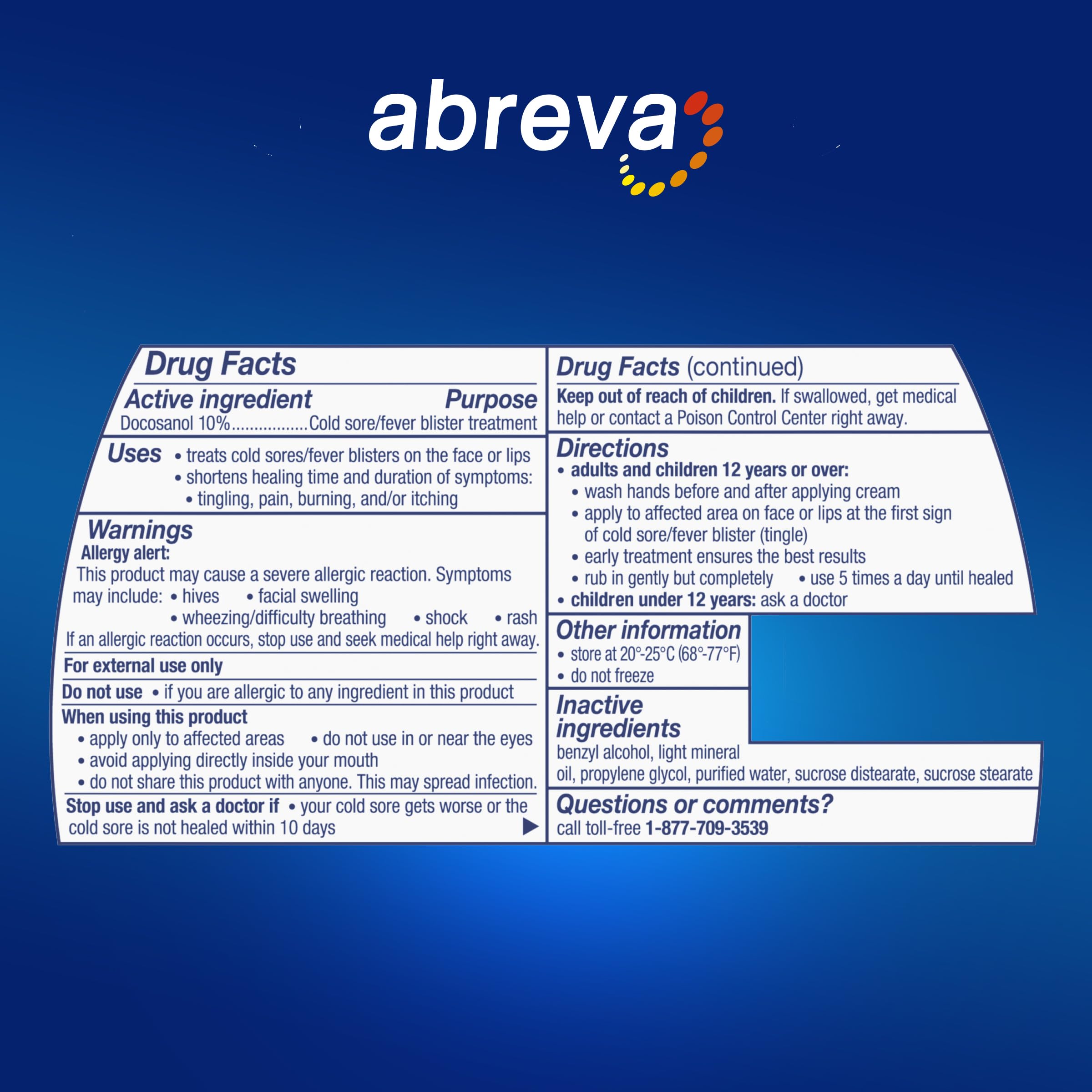 Abreva 10 Percent Docosanol Cold Sore Treatment, Treats Your Fever Blister in 2.5 Days - 0.07 oz Tube x 2