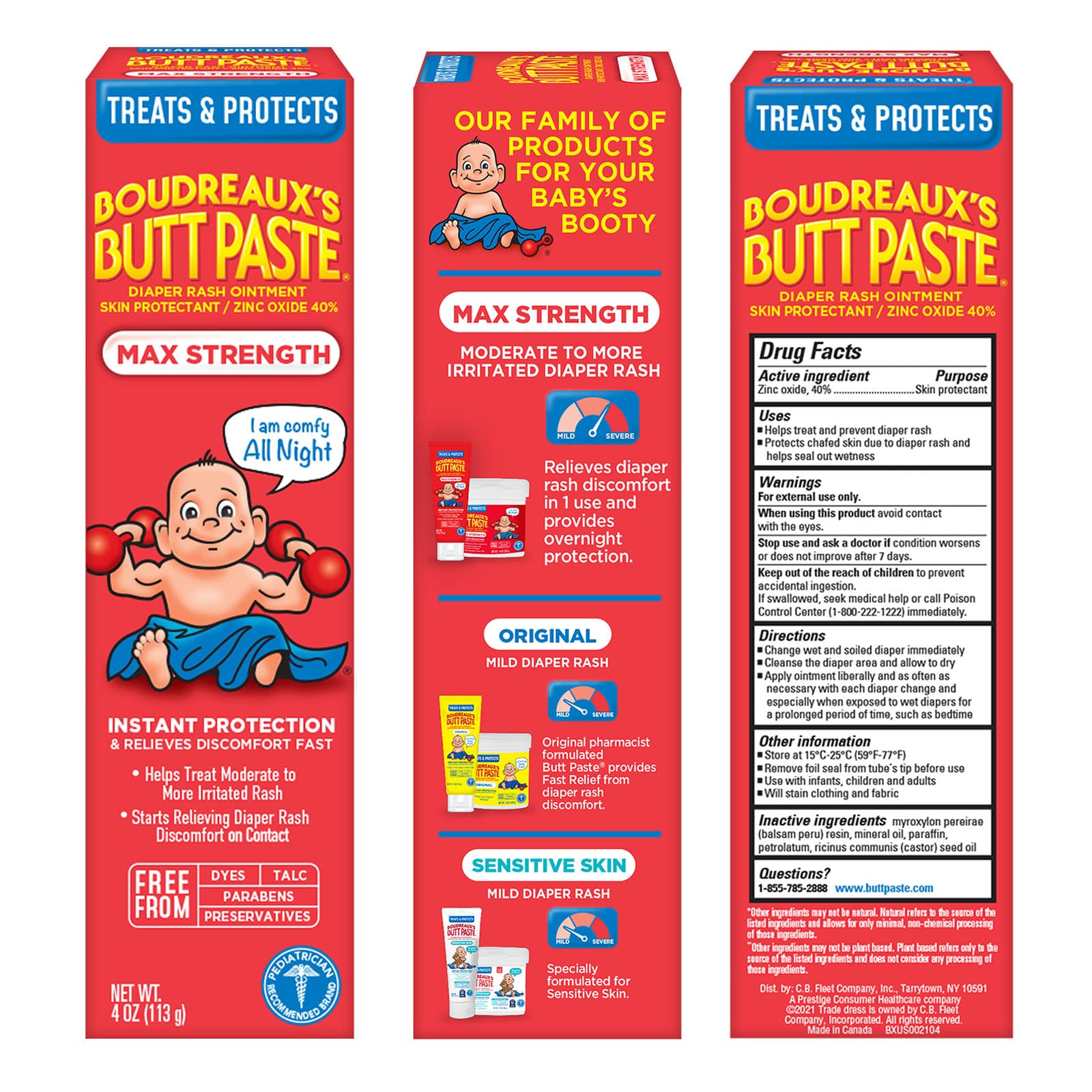 Boudreaux's Butt Paste Diaper Rash Ointment Variety Pack (1-4 oz Maximum Strength, 1-4 oz Natural Aloe)