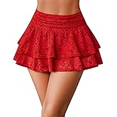 Avidlove Women's Pleated Mini Skirt Lace High Waisted Ruffles Lingerie Short Skirts
