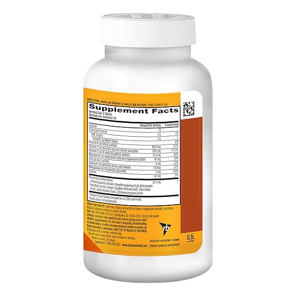AIRBORNE VITAMIN C 1000MG (PER SERVING) – CITRUS CHEWABLE TABLETS (116 COUNT IN A BOTTLE), GLUTEN-FREE IMMUNE SUPPORT SUPPLEMENT, WITH VITAMINS A C E, ZINC, SELENIUM, ECHINACEA, GINGER, ANTIOXIDANTS