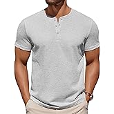 COOFANDY T-Shirts for Men Henley Cotton T Shirts Mens Work Shirts Cooling Shirts for Men Work Shirts Light Grey