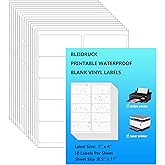 10 UP Shipping Labels 2"×4" Glossy White Printable Waterproof Bottle Lables Rectangle Vinyl Sticker Paper for Inkjet or Laser Printer 150 Total Adhesive Labels