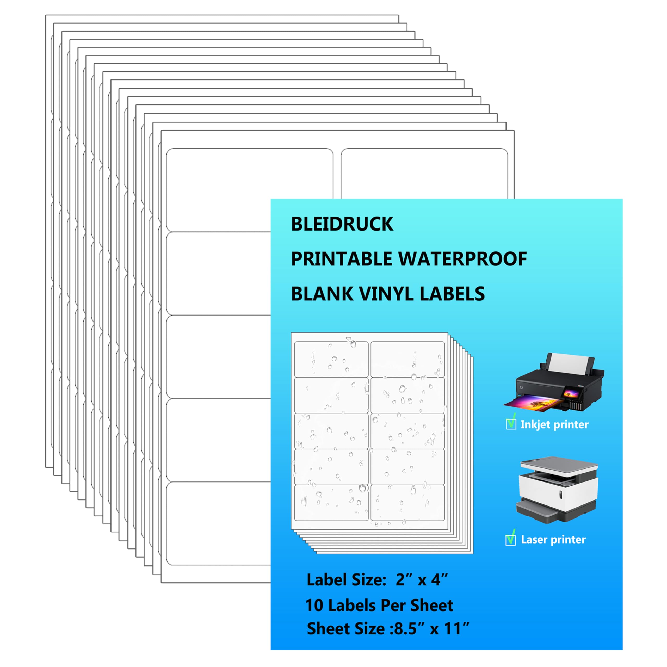 Photo 1 of 10 UP Shipping Labels 2"×4" Glossy White Printable Waterproof Bottle Lables Rectangle Vinyl Sticker Paper for Inkjet or Laser Printer 150 Total Adhesive Labels
