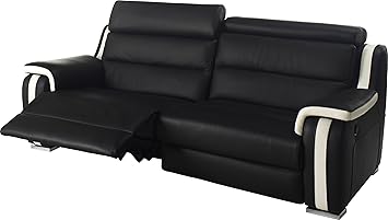 Canape 3 Places 2 Relax Electriques Cuir Noir Et Blanc Amazon Fr