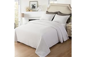 Hygge Hush Summer Quilt Set, Twin Size Pure White Leaves Pattern 2 Pieces Quilt Set, Oversized Modern Style Bedspread Set for All Season (1 Quilt & 1 Pillow Shams)