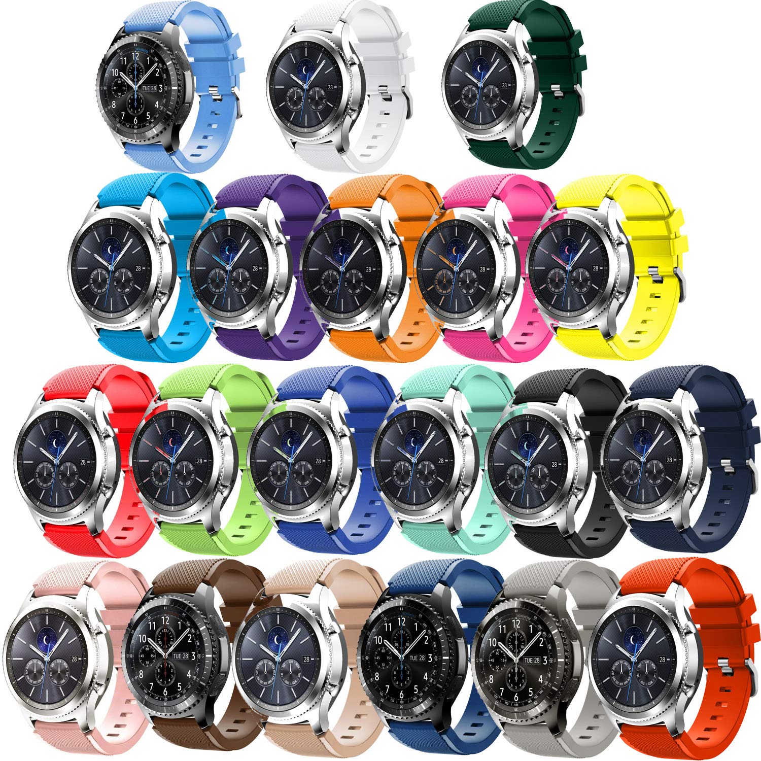 Angersi 22mm Soft Silicone Sport Strap Replacement Bands Compatible with Samsung Gear S3 Frontier/Classic/Galaxy watch 46mm smartwatch.