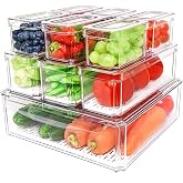 POMEAT 10 Pack Clear Fridge Organizers and Storage with Lids - Stackable | BPA-Free Refrigerator Organizer, 1 Large &amp; 3 Medium &amp; 6 Small, Keep Vegetables Fruit Fresh longer &amp; Organized, Hand Wash Only