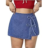 Floerns Women's Plus Size Wrap Denim Skirt Bow Asymmetrical Elastic Waist Short Skirts